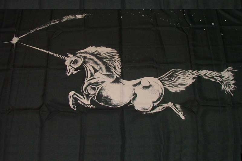 Einhorn (Unicorn) auf schwarzem Tuch Fahne / Flagge 90x150 cm