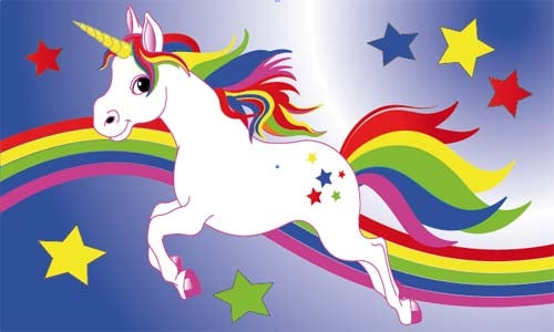 Einhorn mit Sternen und Regenbogen Fahne / Flagge 90x150 cm