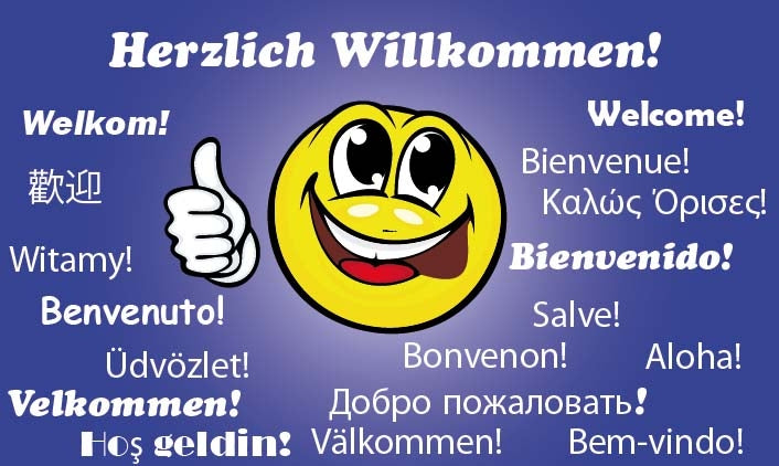 Herzlich Willkommen Smiley Fahne / Flagge 90x150 cm