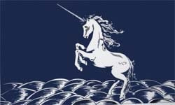 Einhorn (Unicorn) auf blauem Tuch Fahne / Flagge 90x150 cm
