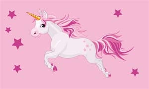 Einhorn mit Sternen auf rosa Tuch Fahne / Flagge 90x150 cm
