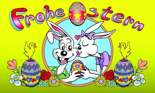 Frohe Ostern weiße Hasen Fahne / Flagge 90x150 cm