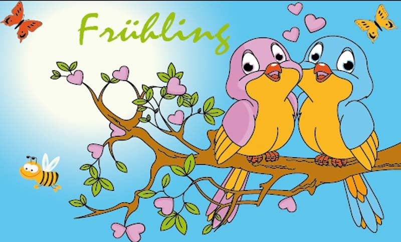 Frühling "2 Vögel" Fahne / Flagge 90x150 cm