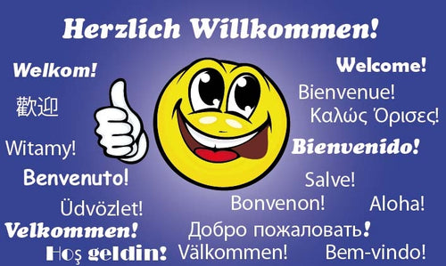 Herzlich Willkommen Smiley Fahne / Flagge 90x150 cm