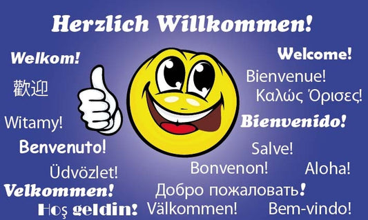 Herzlich Willkommen Smiley Fahne / Flagge 90x150 cm