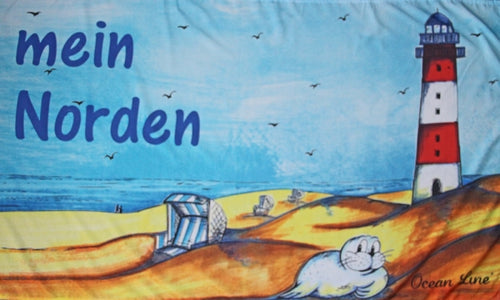 Mein Norden Leuchtturm und Strand Fahne / Flagge 90x150 cm