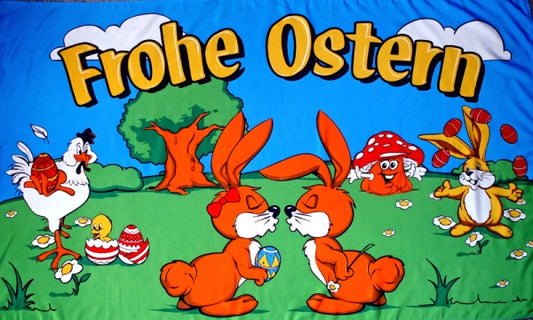 Frohe Ostern küssende Hasen Fahne / Flagge 90x150 cm