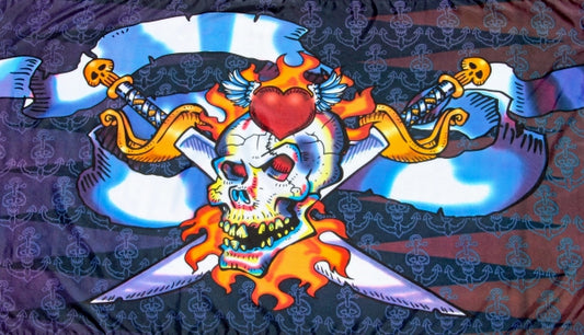 Pirat mit Schwert und Flammen Fahne / Flagge 90x150 cm