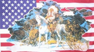 USA mit Indianer auf weissem Pferd Fahne / Flagge 90x150 cm